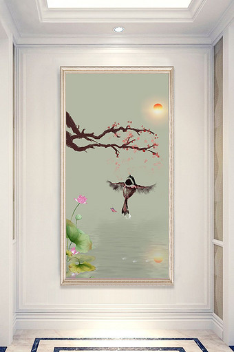 中式花鸟山水装饰画玄关图片