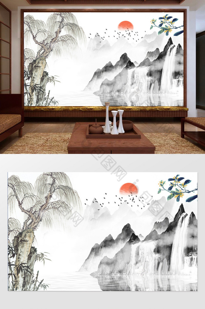 中国风花鸟
石纹背景日出柳树图片