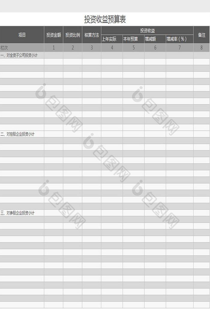 投资收益预算表excel模板