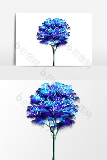 彩色油画树木元素素材图片
