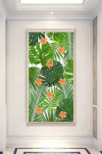 现代北欧清新绿植玄关画热带植物玄关装饰画图片
