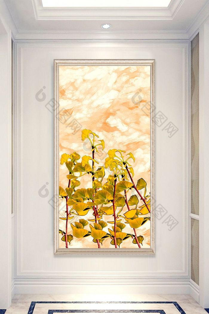 现代简约3D立金树叶玄关画植物走廊装饰画