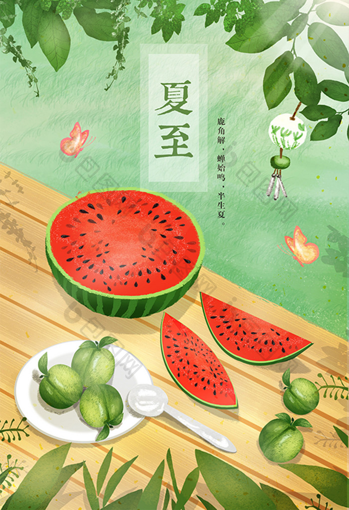 清新夏天立夏小满芒种夏至小暑大暑手绘插画