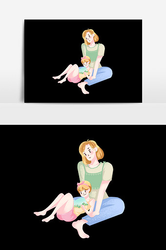 手绘卡通水彩母女日常插画图片