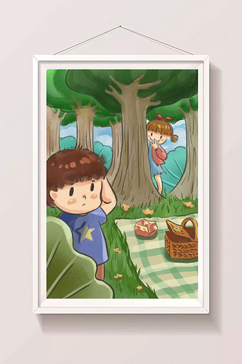 绿色出行旅游捉迷藏儿童节玩耍孩子快乐插画图片