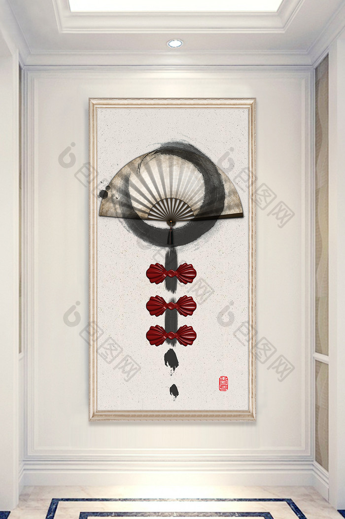 中国水墨风折扇素材玄关装饰画