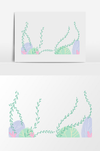 手绘卡通扁平植物叶子草丛图片
