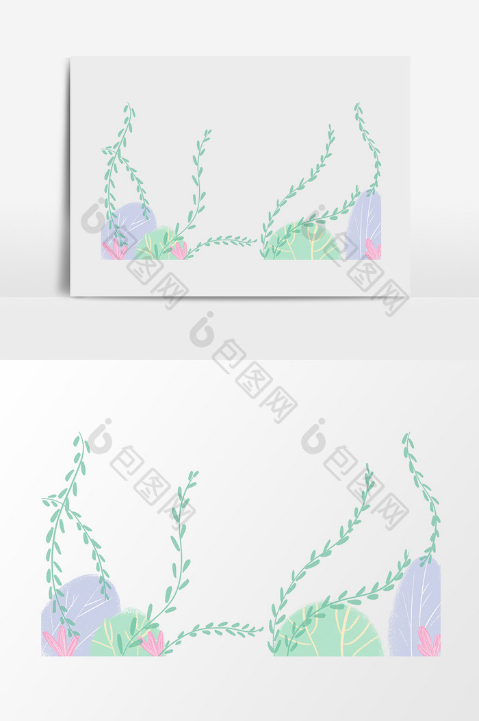 手绘卡通扁平植物叶子草丛