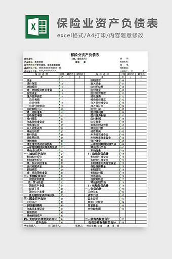 保险业资产负债表excel模板图片