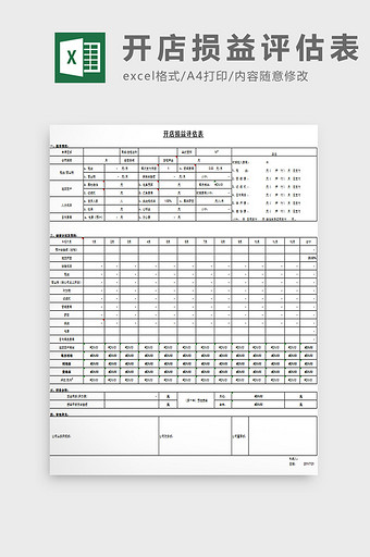 开店损益评估表excel模板图片