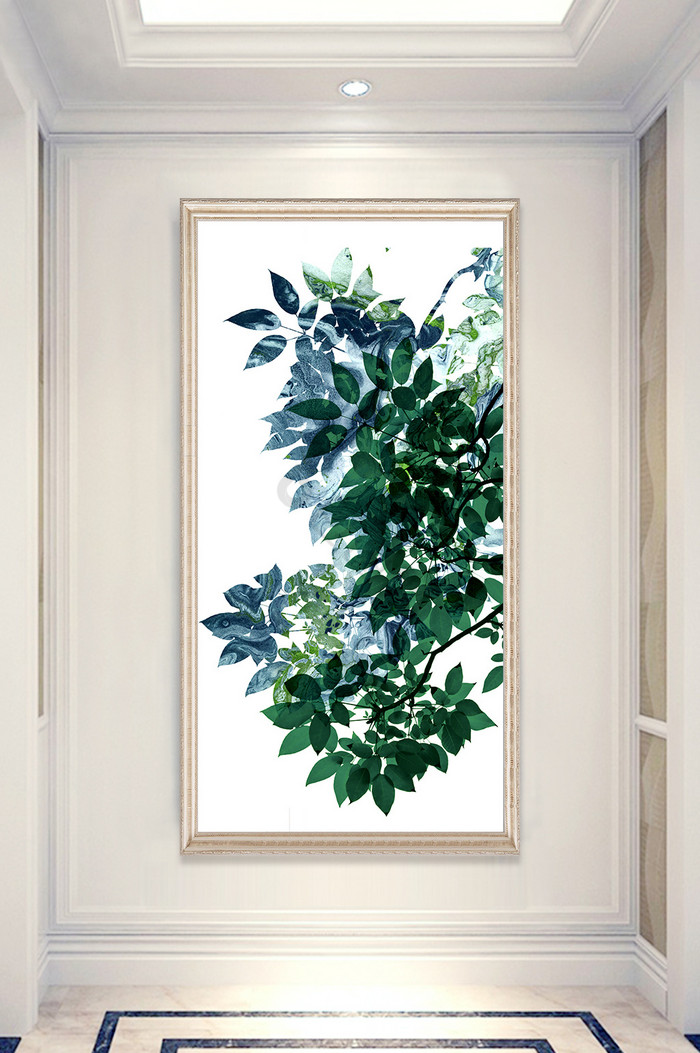 现代绿色植物玄关画树叶玄关装饰画图片