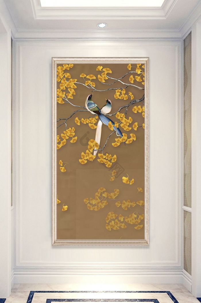 现代艺术玄关画黄色银杏玄关装饰画图片