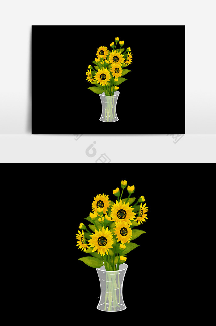 手绘卡通透明花瓶向日葵 图片下载 包图网