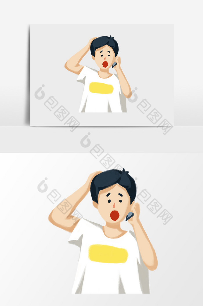 手绘卡通打电话的男孩