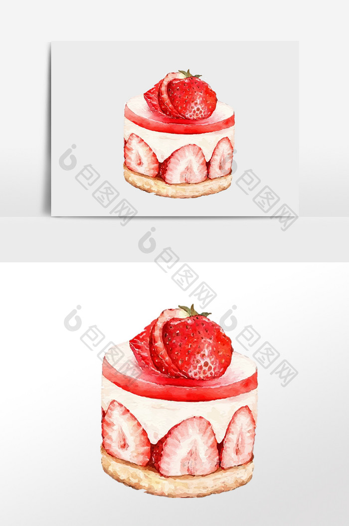 草莓蛋糕水彩手绘元素