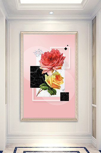 创意几何抽象花朵玄关一联装饰画图片
