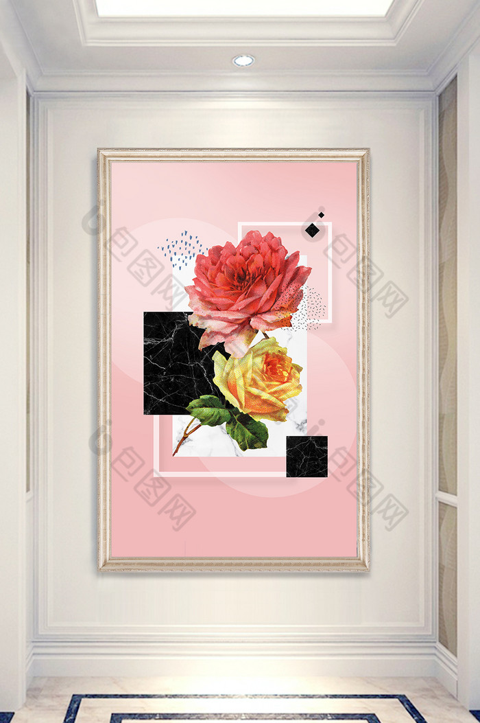 创意几何抽象花朵玄关一联装饰画图片图片