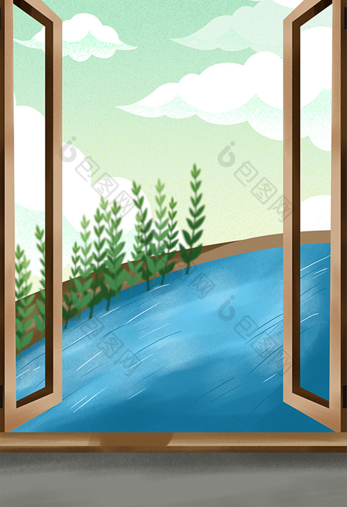 窗外风景插画图片