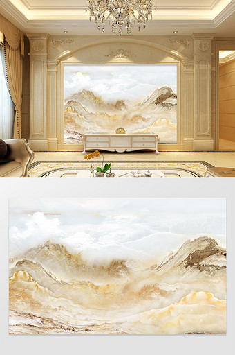高清3D大理石纹山水花日出背景墙纳海容山图片