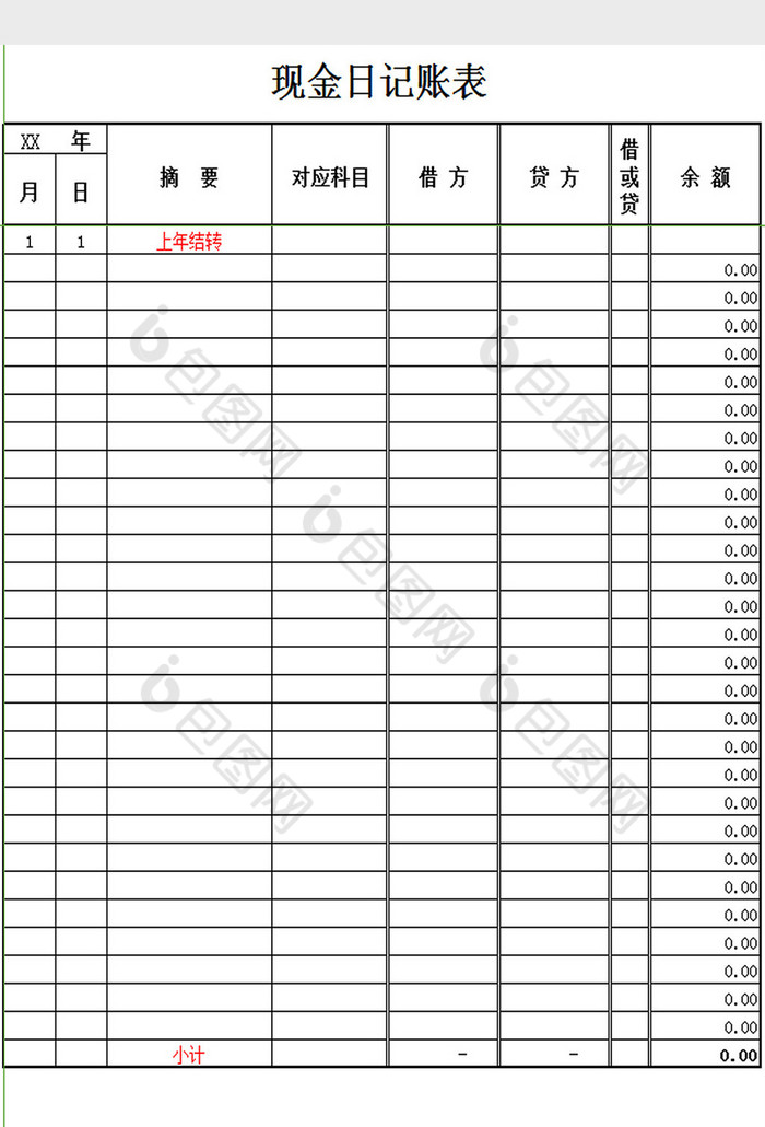 現金日記賬表excel模板