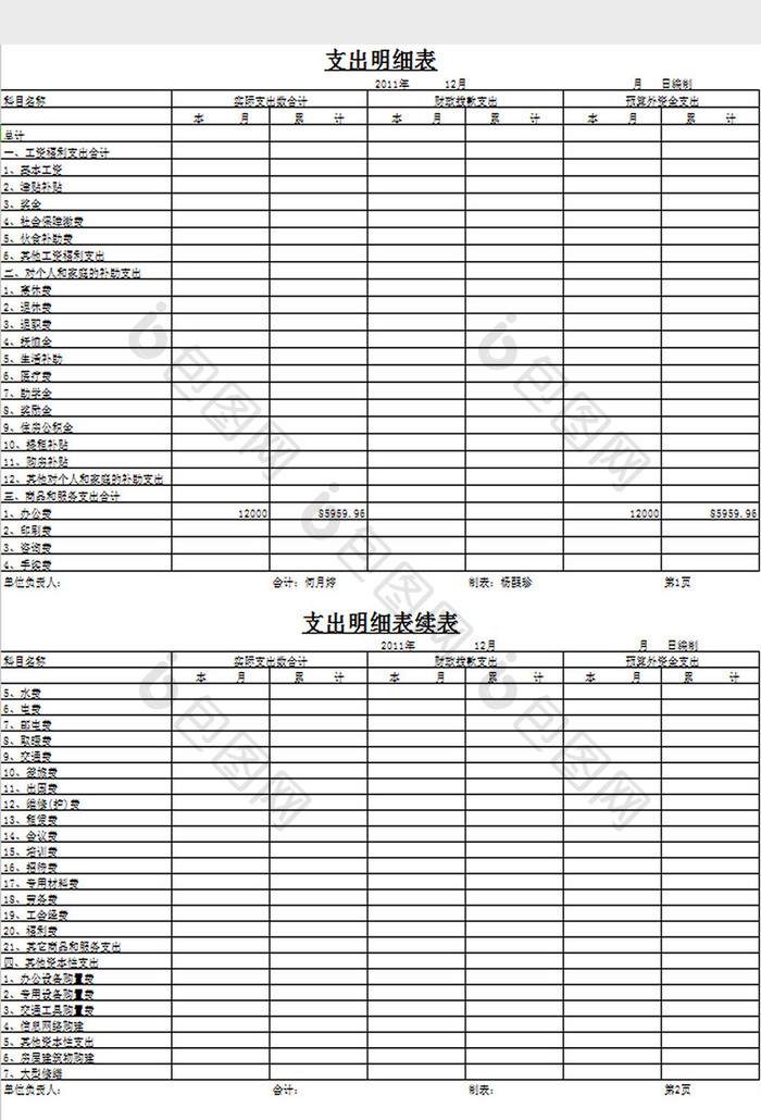 支出明细表excel模板