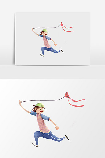 手绘卡通放风筝的男孩图片