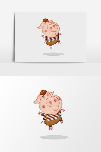 手绘卡通可爱跳起来的小猪图片