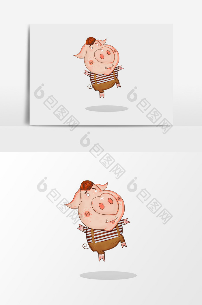 手绘卡通可爱跳起来的小猪