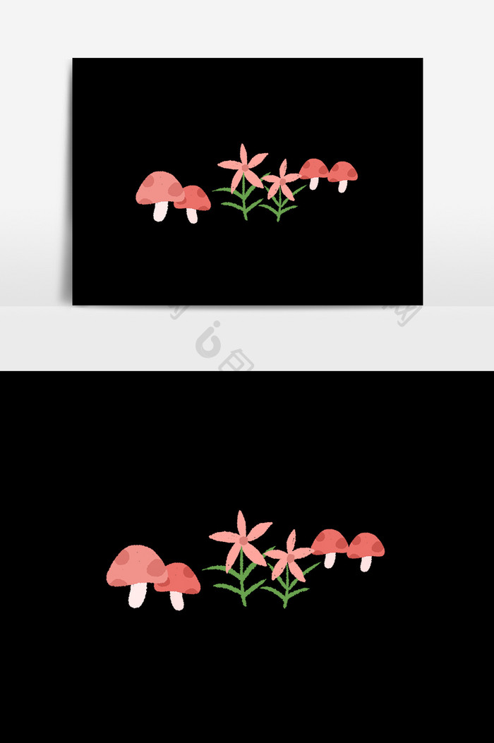 手绘卡通蘑菇花卉