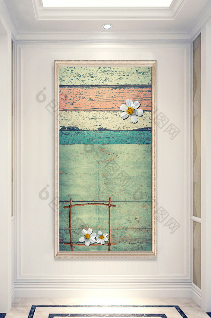 现代木质纹花卉玄关背景图