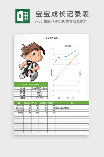 宝宝成长记录表excel模板图片