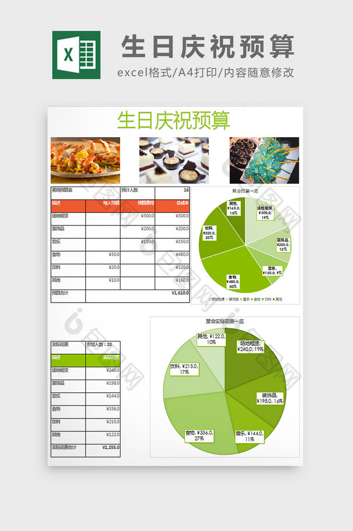 生日庆祝预算excel模板