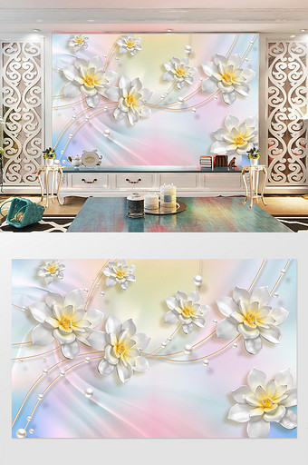 3D梦幻珠宝立体花朵背景墙图片