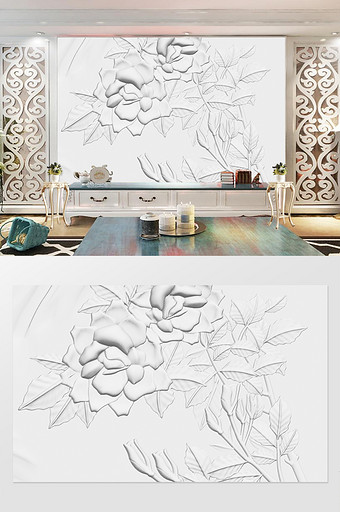 3D立体浮雕玫瑰花电视沙发背景图片