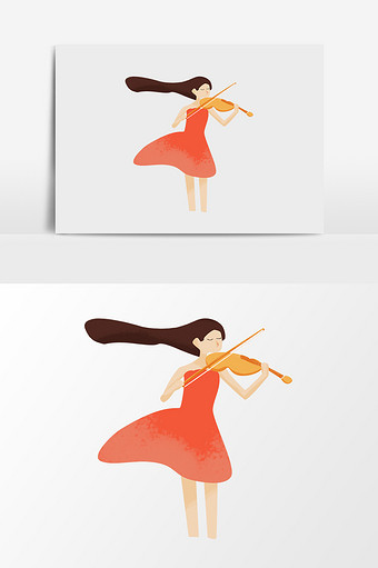 手绘卡通拉小提琴的长发少女图片