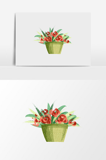 手绘水彩花卉花盆盆栽图片