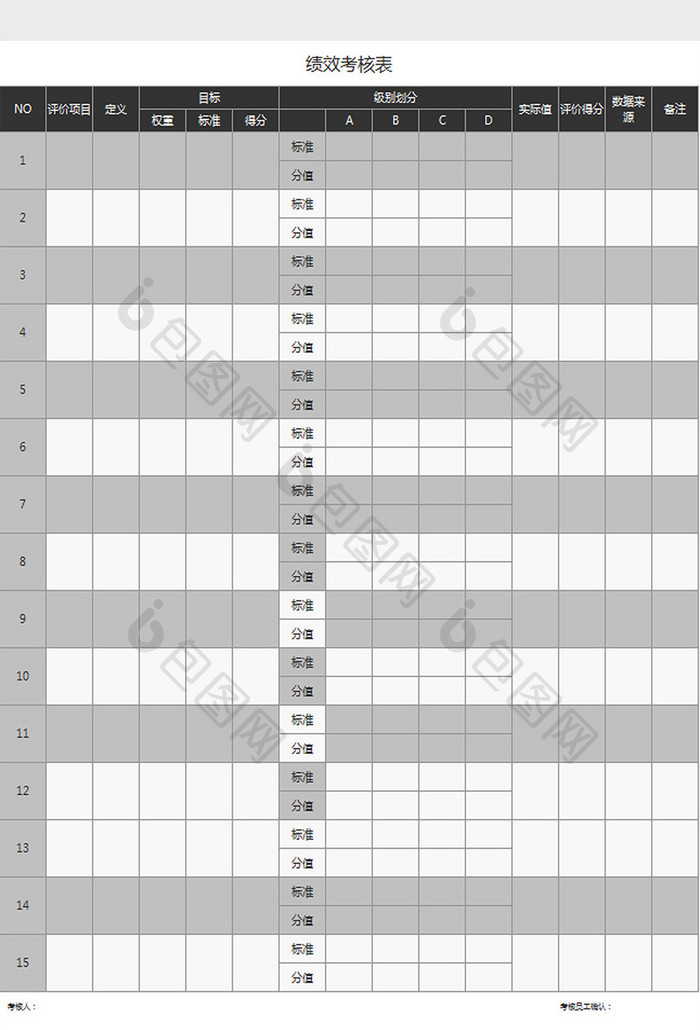 绩效考核表excel模板