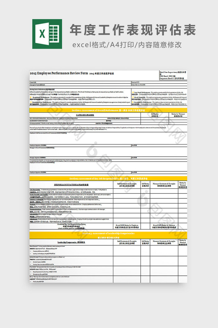 年度工作表现评估表excel模板