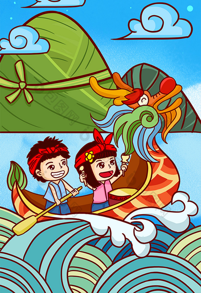 端午节划龙舟插画图片