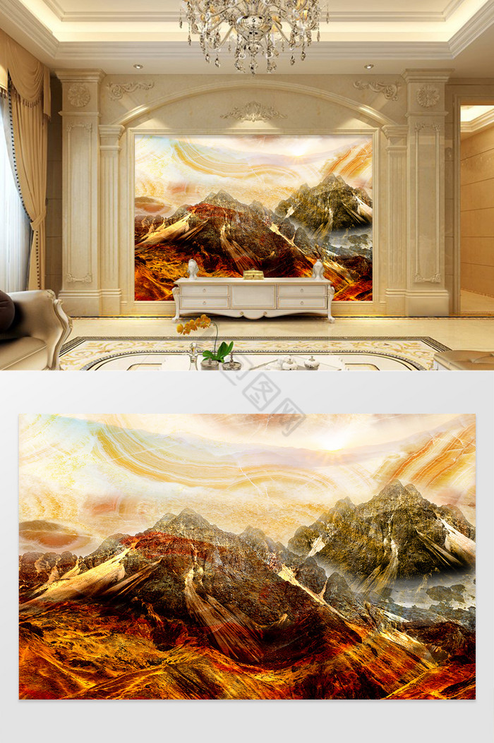 高清3D大理石纹山水日出背景墙日出东方图片