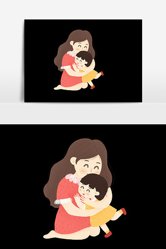 手绘卡通妈妈抱着女儿图片