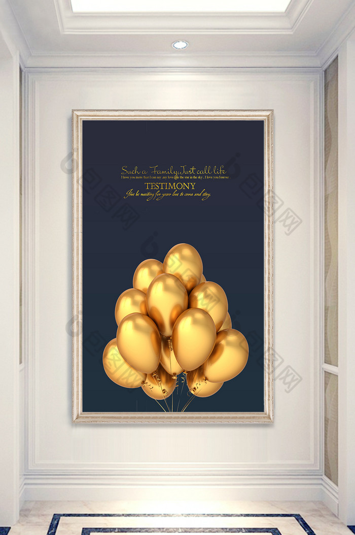 现代简约金色气球玄关装饰画图片图片