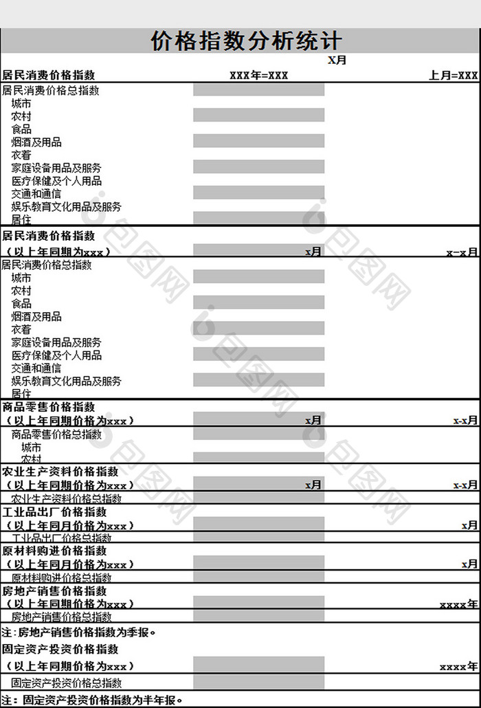 价格指数分析统计excel模板