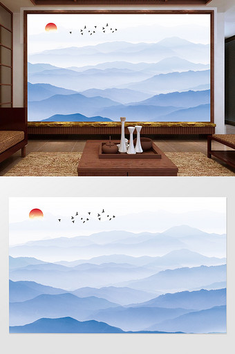 新中式层峦叠嶂山水风景背景墙图片