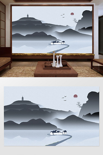 中国风水墨意境山水画背景墙图片