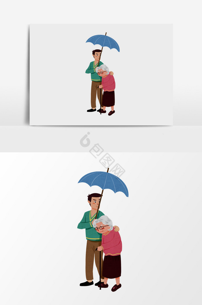 给老奶奶撑伞的男人图片