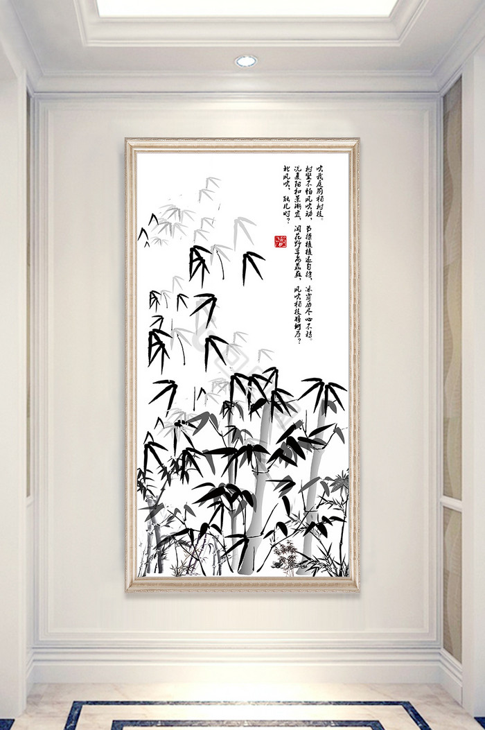 新中式水墨竹子玄关装饰图片