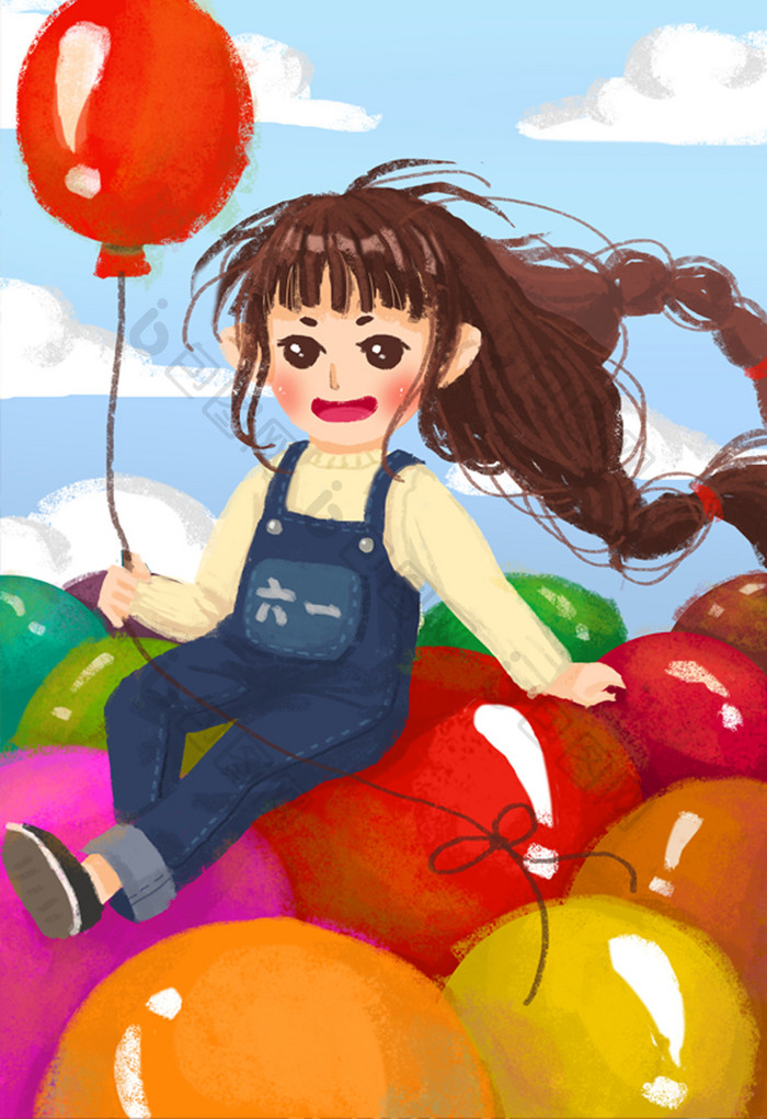 彩色气球六一儿童节插画
