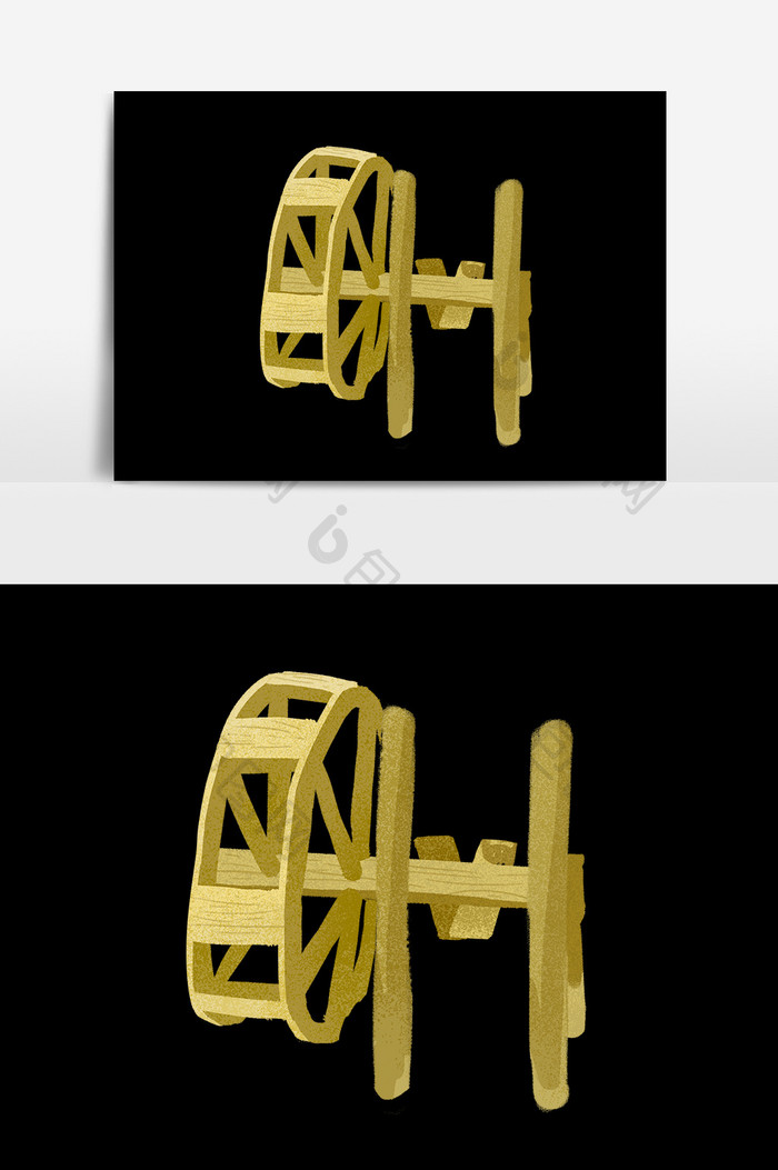 手绘卡通古代水车素材