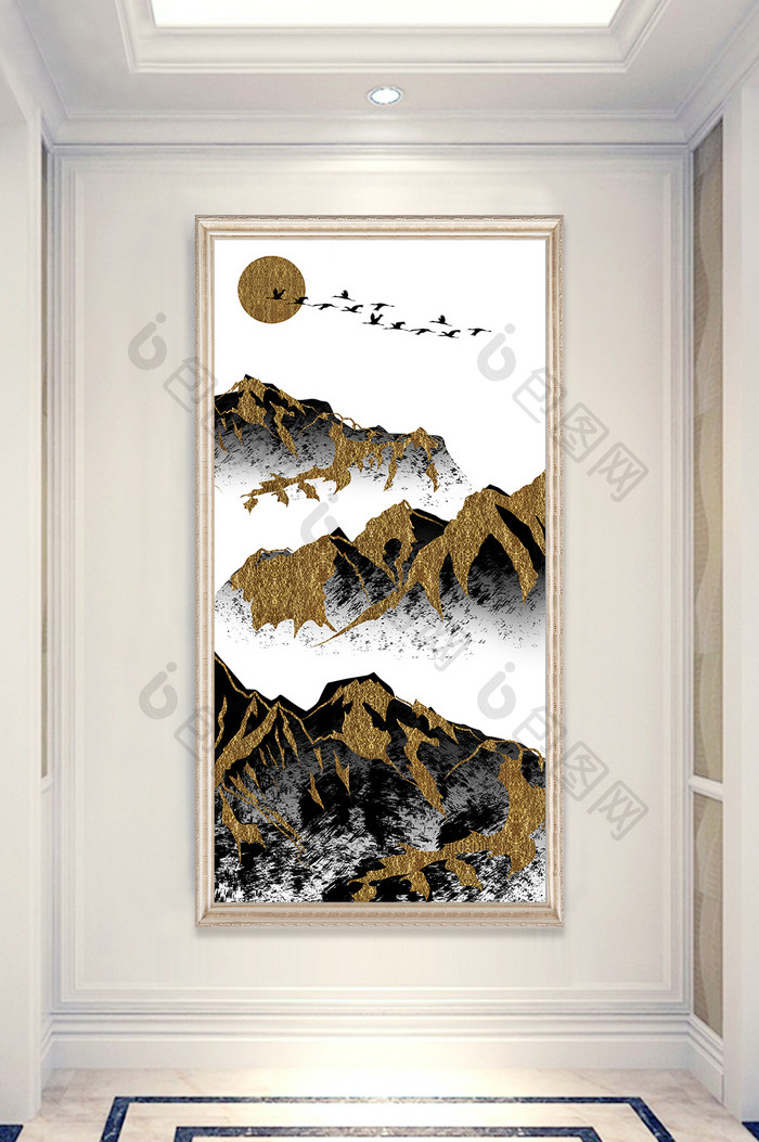 大气文艺简约古风山川玄关装饰画